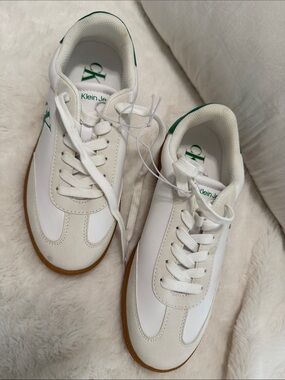 Calvin Klein White Sneakers with Green Trim
